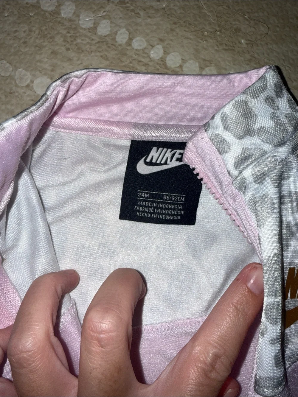 Nike Girls' Pink Jacket with Gray‎ Leopard Print and Gold Logo